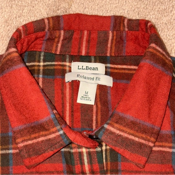 L.L. Bean Red Plaid Flannel Shirt, Sz Medium Tall - Picture 6 of 12